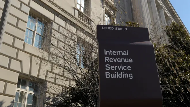 Sign in front of the United States Internal Revenue Service building