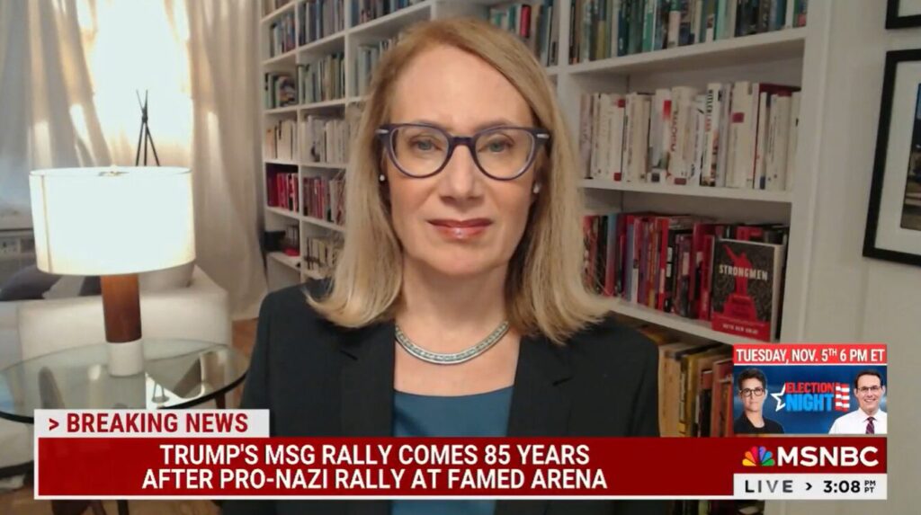 Frame of historian Ruth Ben-Ghiat's appearance on MSNBC